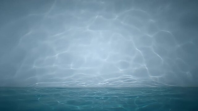 Underwater light reflections on wall, ripples on water surface, calming atmosphere, abstract background with copy space.