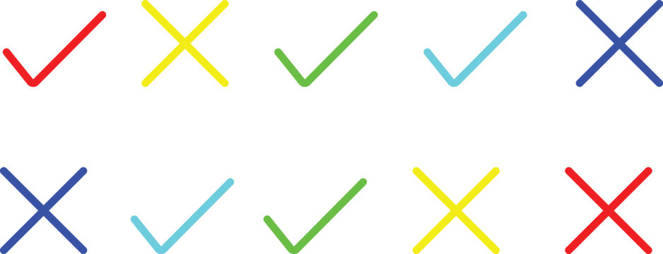 Colorful checkmarks and x marks arrangement