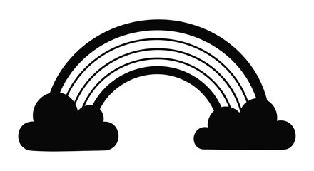 Naklejka premium A simple black and white illustration of a rainbow with clouds silhouette