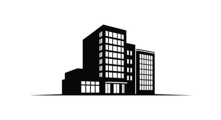 Modern building complex with rectangular shapes and a striking black silhouette © MIRAJ02