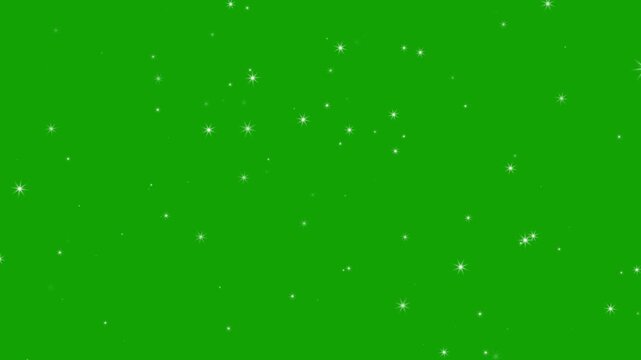 white twinkling stars on green screen, sparkling silver star particles loopable overlay, alpha channel.
