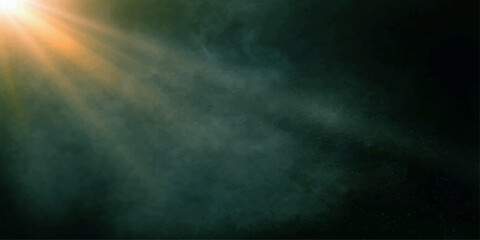 Obraz premium Dramatic blue sky with clouds and bright sun peeks through dark storm smoke and misty fog to create a natural texture backdrop