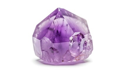 Fototapeta premium Isolated amethyst crystal gemstone with faceted surface on white background
