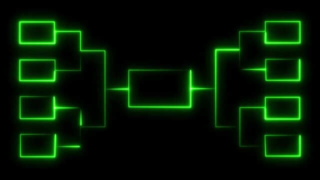 Neon green glowing tournament bracket template for sports competition playoffs and championship events featuring a sleek digital with customizable