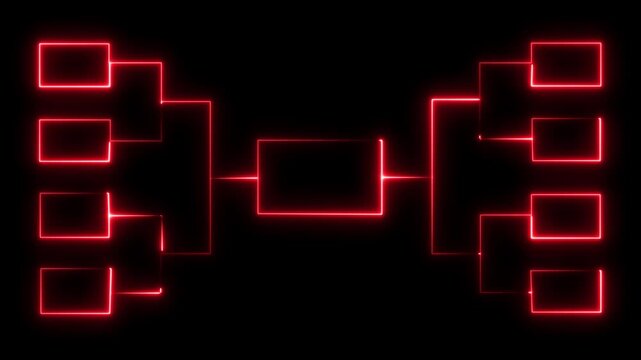 Glowing red neon tournament bracket chart template for sports playoffs and competitive gaming events featuring a sleek digital with customizable