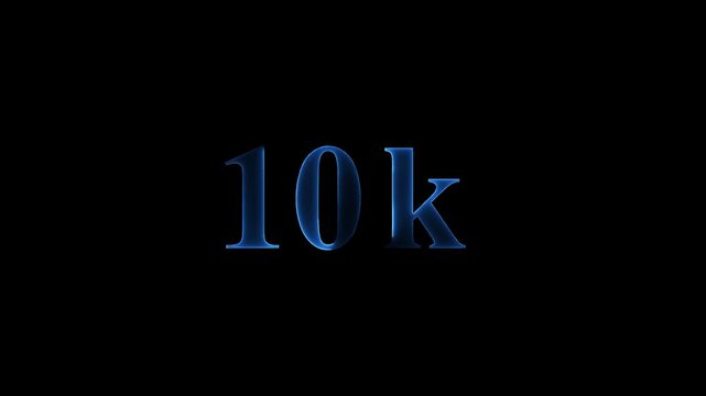 10k glowing blue neon text animation on black background for social media milestone celebration and digital marketing success metrics featuring a