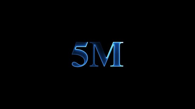 5 m glowing blue neon text milestone celebration sign isolated on black background for social media growth achievement marketing campaign digital