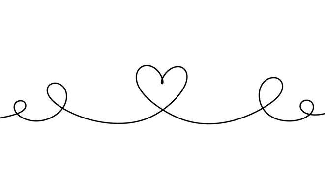Elegant continuous line vector illustration featuring a minimalist heart design with decorative loops