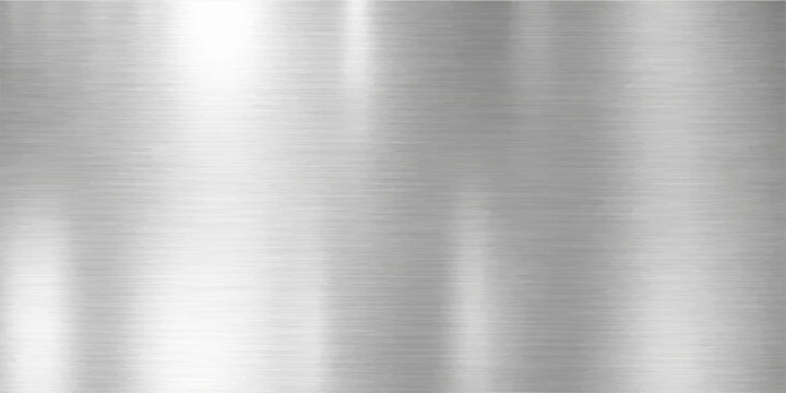 Brushed metal textured silver steel plate background with smooth shiny industrial metallic surface pattern