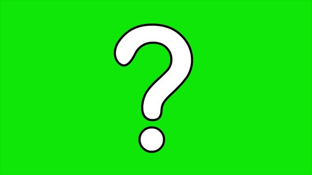 Green screen question mark animation background, mystery symbol on chroma key backdrop, 4k minimal design for video editing, curiosity concept outro screen