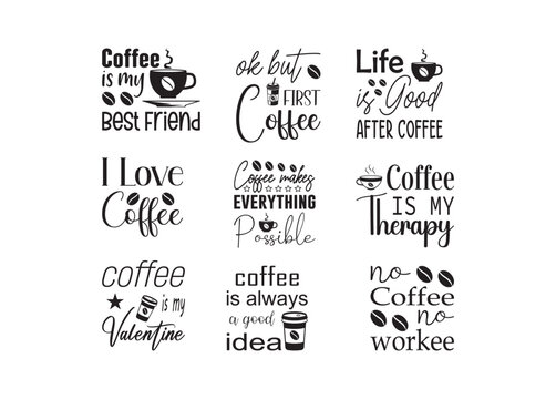 Coffee, Coffee vector bundle, Coffee clipart, Coffee csilhouette.	

