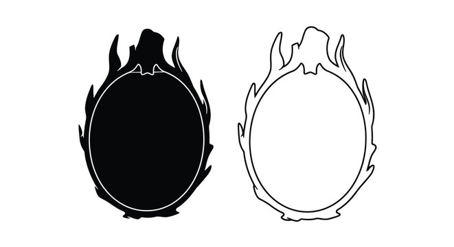 Two dragon fruit shapes one solid and one outline a striking silhouette