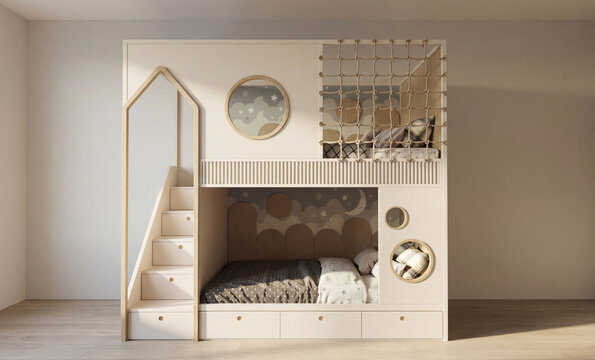 Children&rsquo;s bunk beds in an empty room