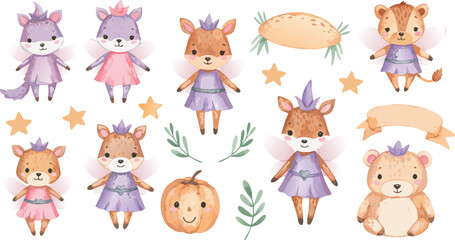 Obraz premium Whimsical illustration of fairies flowers and butterfly in pastel colors