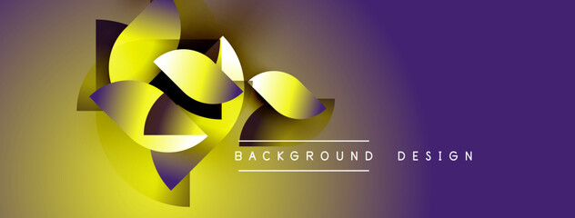 Naklejka premium Abstract geometric shapes blend yellow, purple hues. Modern design creates dynamic visual impact. Background suggests digital art creation.