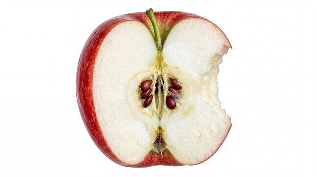 Fresh red apple slice with a bite mark