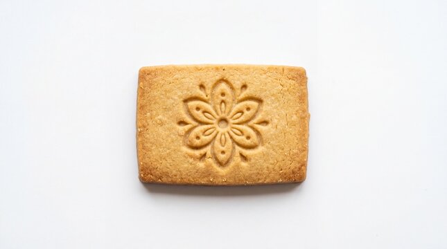 Single square shortbread cookie with floral pattern