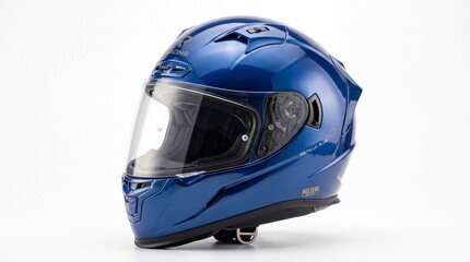 Fototapeta premium Blue motorcycle helmet with a black visor