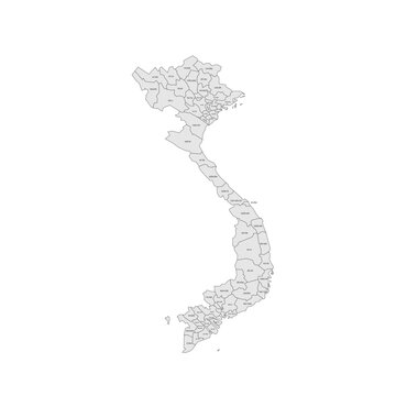 Vietnam political map of administrative divisions - provinces and municipalities. Grey map with thin black outline and labels.
