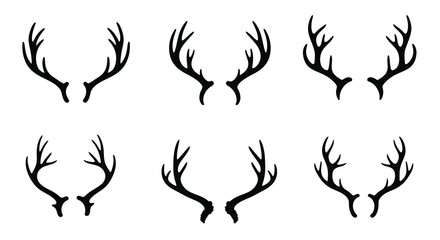 A collection of black antlers arranged in a grid pattern stark silhouette © Mama