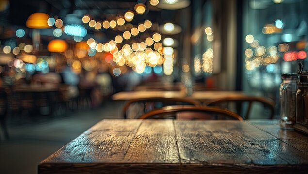 Warm, inviting ambiance of a cozy restaurant interior with soft, blurred lights