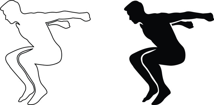Dynamic Jumping Athlete Outline and Silhouette Concept Illustration