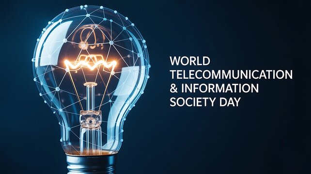 World telecommunication and information society day concept with glowing light bulb network design 