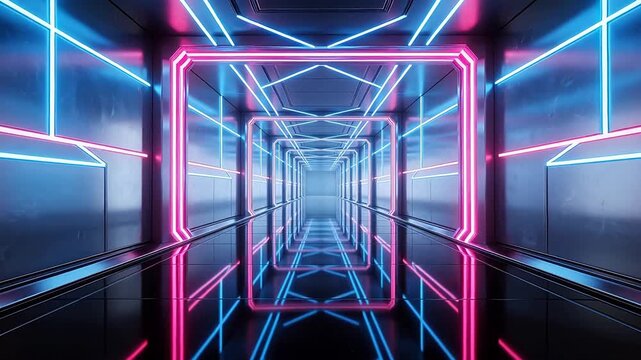 Futuristic neonlit corridor