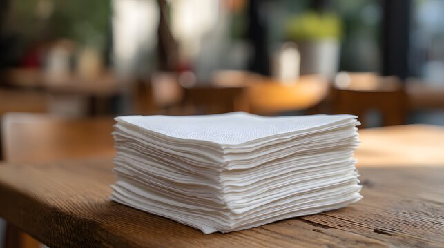 Clean white napkins neatly stacked on a rustic caf&eacute; table evoke simple hospitality moments