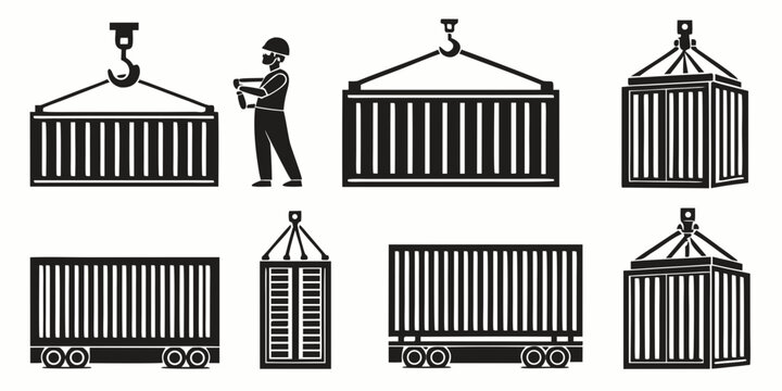 Industrial logistics set featuring shipping containers cranes and warehouse workers shipping container logistics transport industrial distribution machinery delivery business transportation