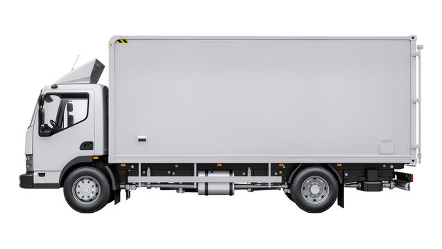 White box truck with refrigeration unit, isolated on transparent background