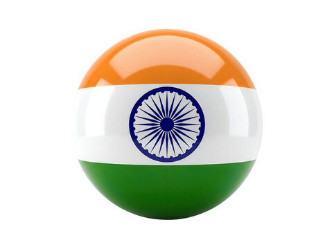 3d glossy sphere with indian flag, national symbol of india, round icon with flag of india, shiny button with indian flag isolated on transparent background