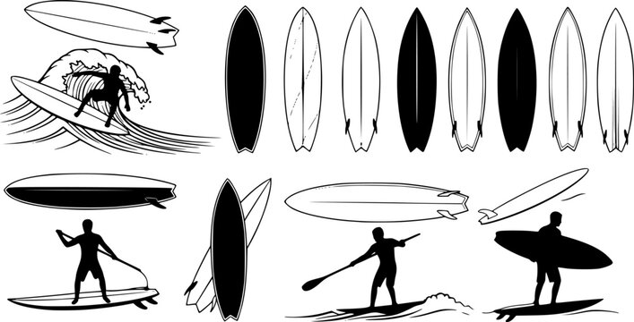 Surfboard vector set, surfing silhouettes, surfboard silhouettes, ords