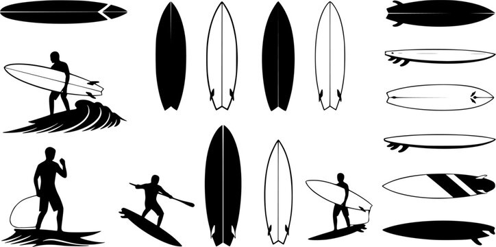 Surfboard vector set, surfing silhouettes, surfboard silhouettes, ords