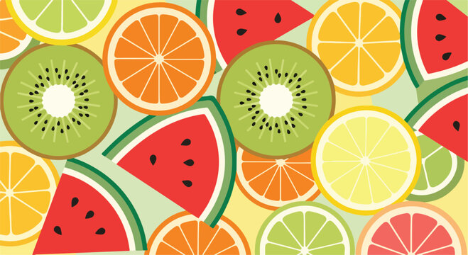 A colorful arrangement of various sliced fruits