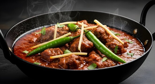Mutton nihari served in karahi isolated on white background with copy space for advertising