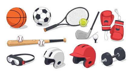 A colorful illustration of various sports equipment © Melina