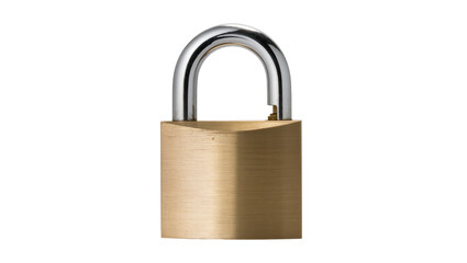 Naklejka premium Brass padlock with shiny metal shackle, isolated on transparent background