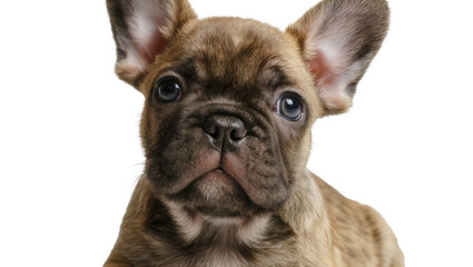 Fototapeta premium Brindle French Bulldog puppy with large ears, isolated on transparent background