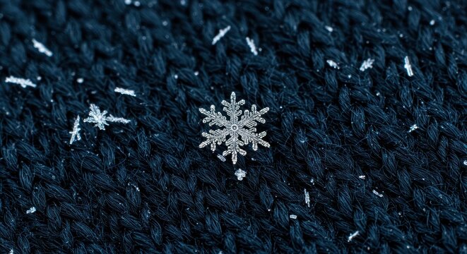 Snowflake on dark blue background closeup.