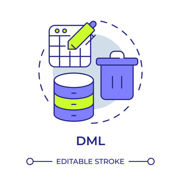 DML multi color concept icon. Sql database. Digital assets, information organization. Server maintenance. Round shape line illustration. Abstract idea. Graphic design. Easy to use in presentation