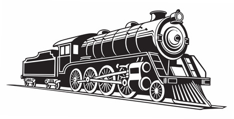 Vintage steam train engine vector silhouette isolated on white background with locomotive railroad transportation transport illustration steampunk mechanical industry technology movement © RABBY