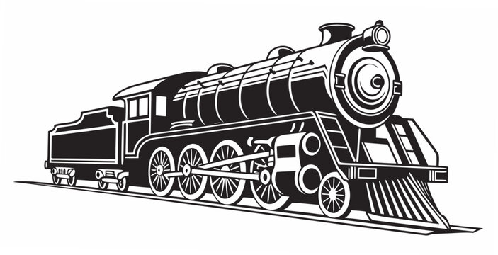 Vintage steam train engine vector silhouette isolated on white background with locomotive railroad transportation transport illustration steampunk mechanical industry technology movement