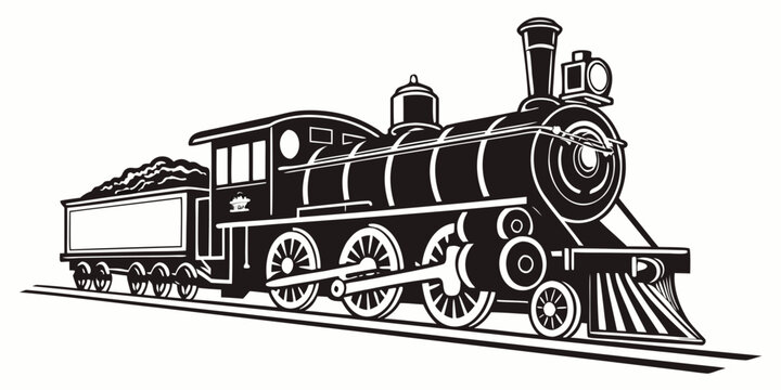 Vector graphic of old fashioned steam locomotive with coal tender locomotive railroad transportation transport illustration steampunk mechanical industry technology movement logotype