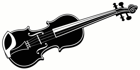 Elegant violin musical instrument graphic art in a bold black and white illustration with instrument orchestra illustration silhouette acoustic classical performance entertainment artistic © RABBY