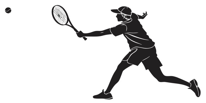 Black silhouette of tennis player performing a backhand stroke with silhouette backhand exercise training competition movement professional championship tournament performance athletic
