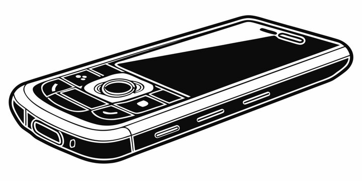 Black and white silhouette graphic of a vintage style mobile phone with keypad cellphone technology communication electronics telephone portable business connection illustration silhouette