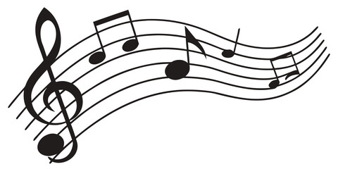 Obraz premium Elegant treble clef and musical notes arrangement on a wavy stave with illustration composition auditory classical creative notation instrumental performance entertainment cultural isolated