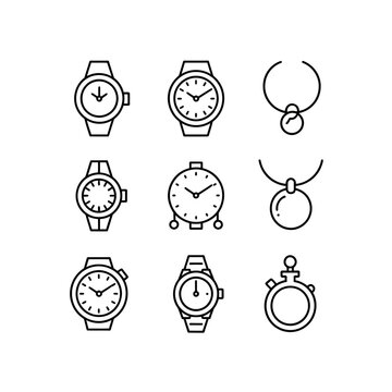 Watch vector icons set including wristwatches and stopwatch