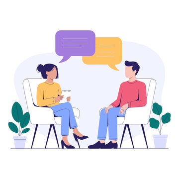 A woman and a man having a conversation in a therapy session